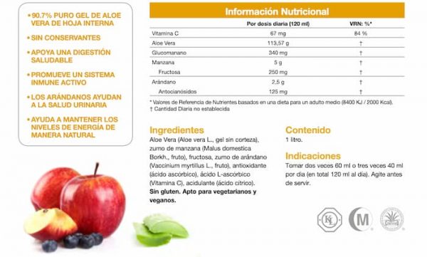 ALOE BERRY NECTAR 1L Informacion nutricional